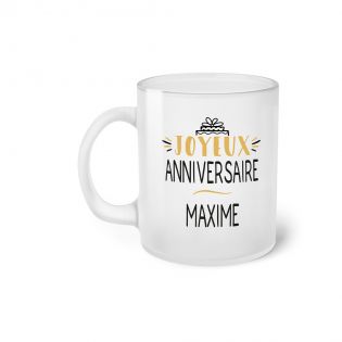 Happy Birthday Frosted Mug · Golden Balloons · Personalized with First Name and Age