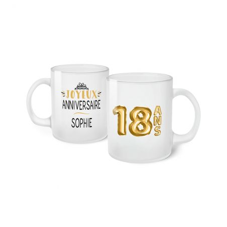 Frosted Happy Birthday Cup · Golden Balloons 18 years · Personalized with First Name