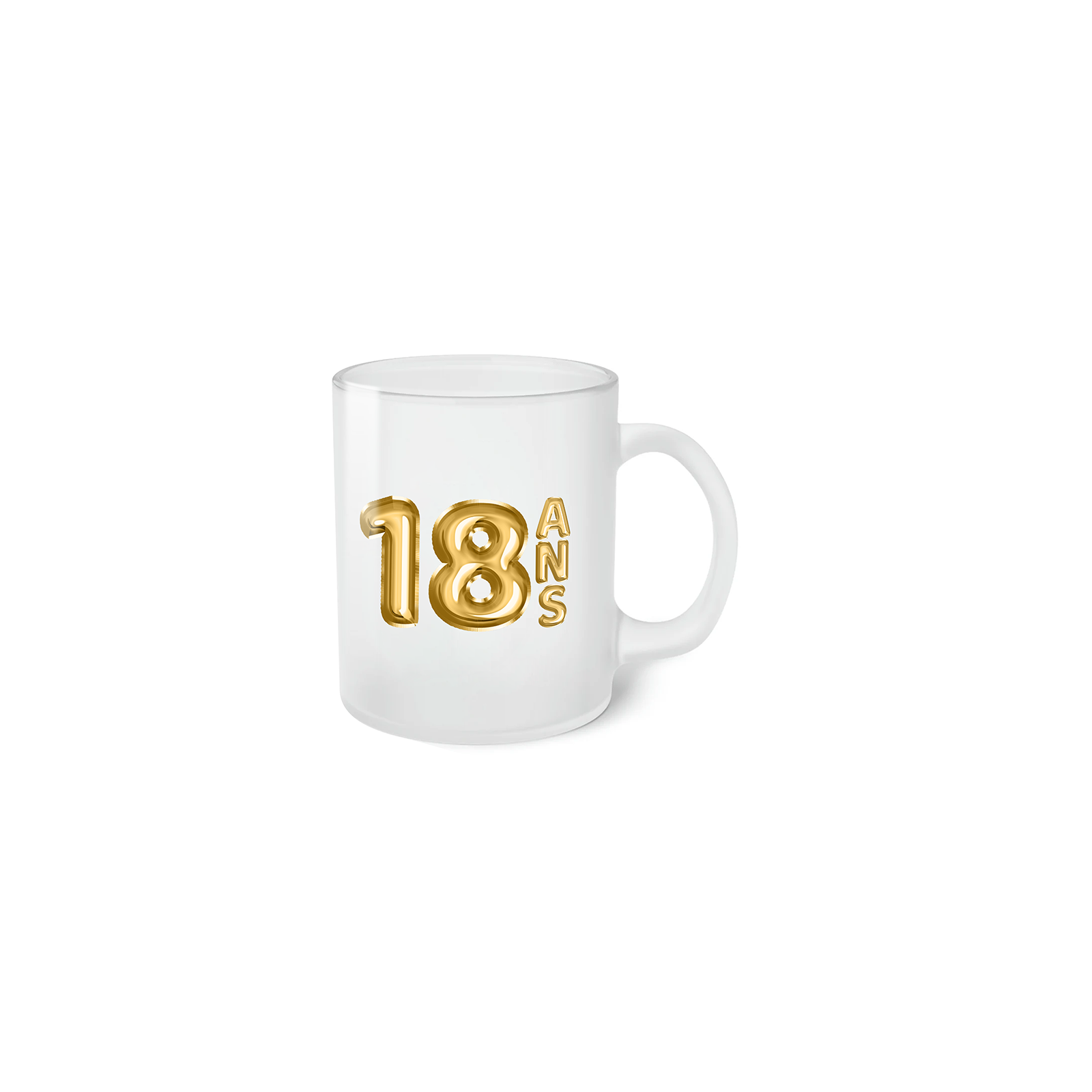 Frosted Happy Birthday Cup · Golden Balloons 18 years · Personalized with First Name