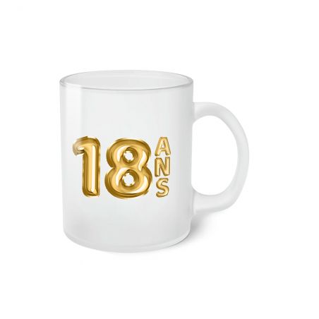 Frosted Happy Birthday Cup · Golden Balloons 18 years · Personalized with First Name