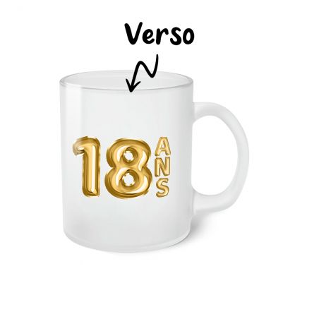 Frosted Happy Birthday Cup · Golden Balloons 18 years · Personalized with First Name