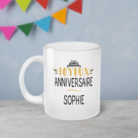 Tasse givrée Joyeux Anniversaire · Ballons Dorés 18 ans · Personnalisé avec Prénom