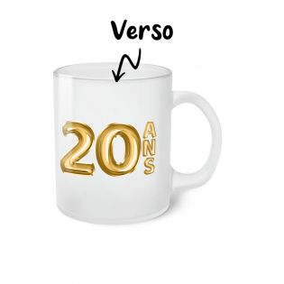 Frosted Happy Birthday Cup · Golden Balloons 20 years · Personalized with First Name