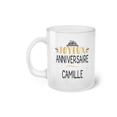 Tasse givrée Joyeux Anniversaire · Ballons Dorés 20 ans · Personnalisé avec Prénom