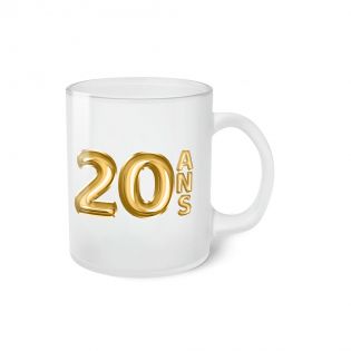 Frosted Happy Birthday Cup · Golden Balloons 20 years · Personalized with First Name