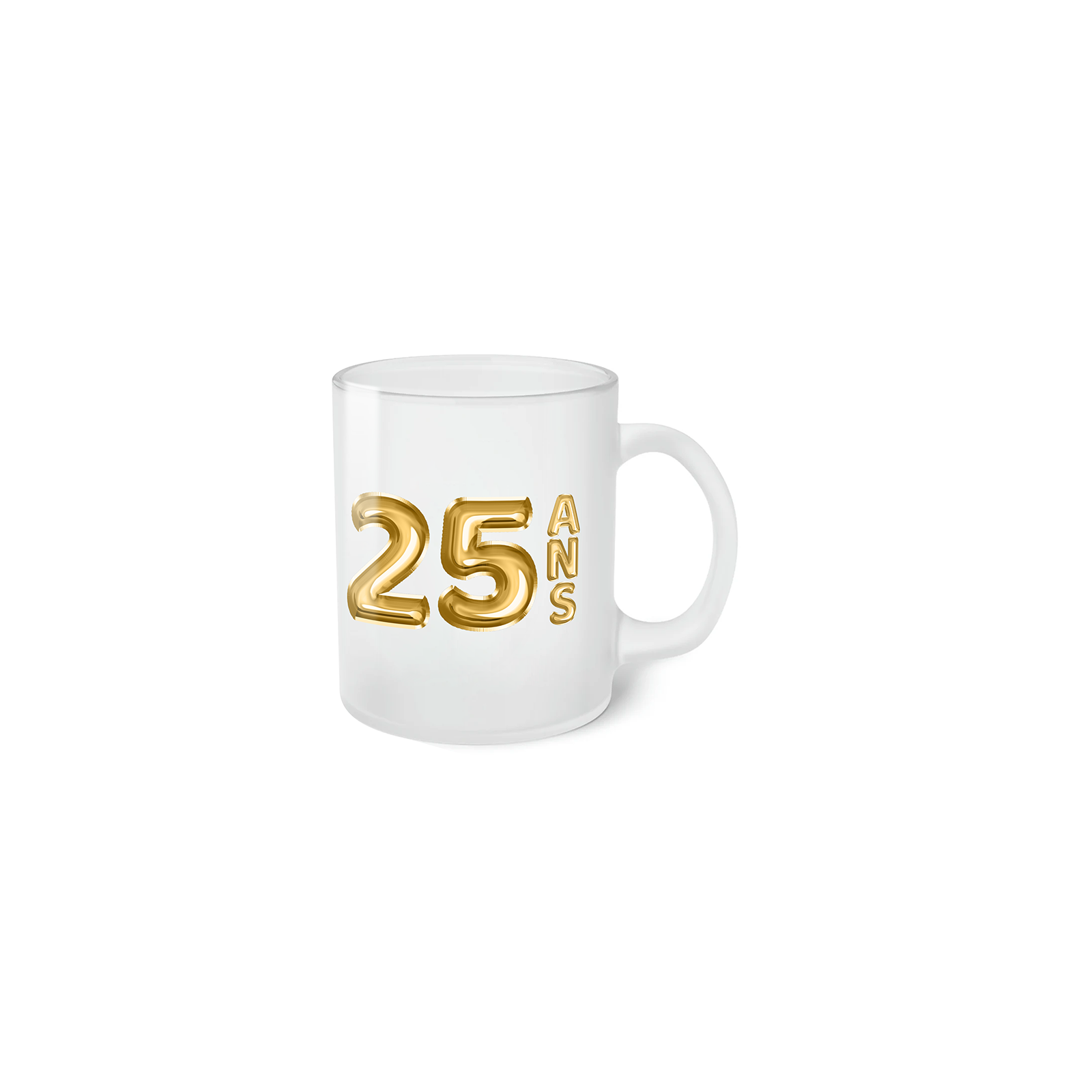 Happy Birthday Frosted Cup · 25th Birthday Golden Balloons · Personalized with First Name