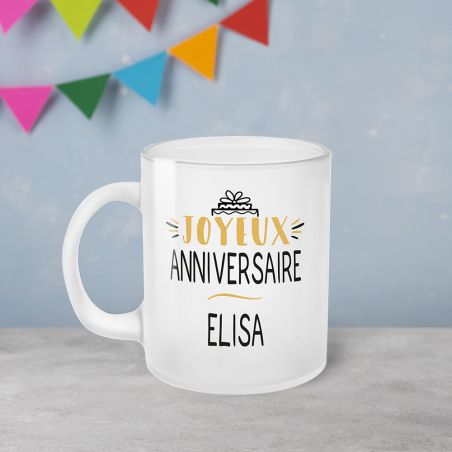 Tasse givrée Joyeux Anniversaire · Ballons Dorés 25 ans · Personnalisé avec Prénom