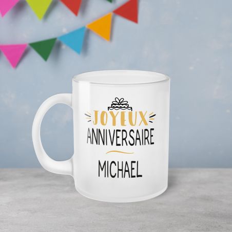 Tasse givrée Joyeux Anniversaire · Ballons Dorés 30 ans · Personnalisé avec Prénom