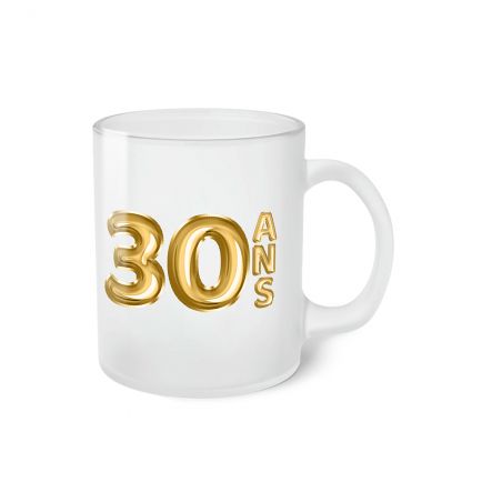 Frosted Happy Birthday Mug · 30 Years Old Golden Balloons · Personalized with First Name