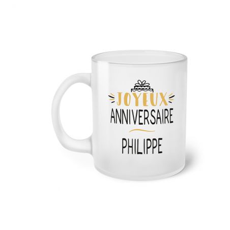 Frosted Happy Birthday Mug · 50 Years Old Golden Balloons · Personalized with First Name