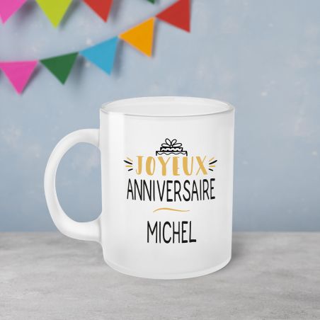 Tasse givrée Joyeux Anniversaire · Ballons Dorés 50 ans · Personnalisé avec Prénom