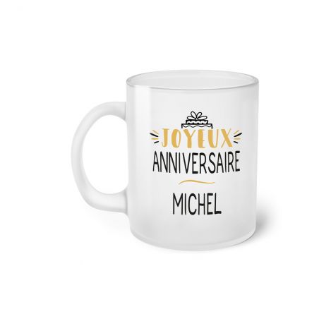 Frosted Happy Birthday Mug · 50 Years Old Golden Balloons · Personalized with First Name