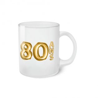 Frosted Happy Birthday Mug · 50 Years Old Golden Balloons · Personalized with First Name