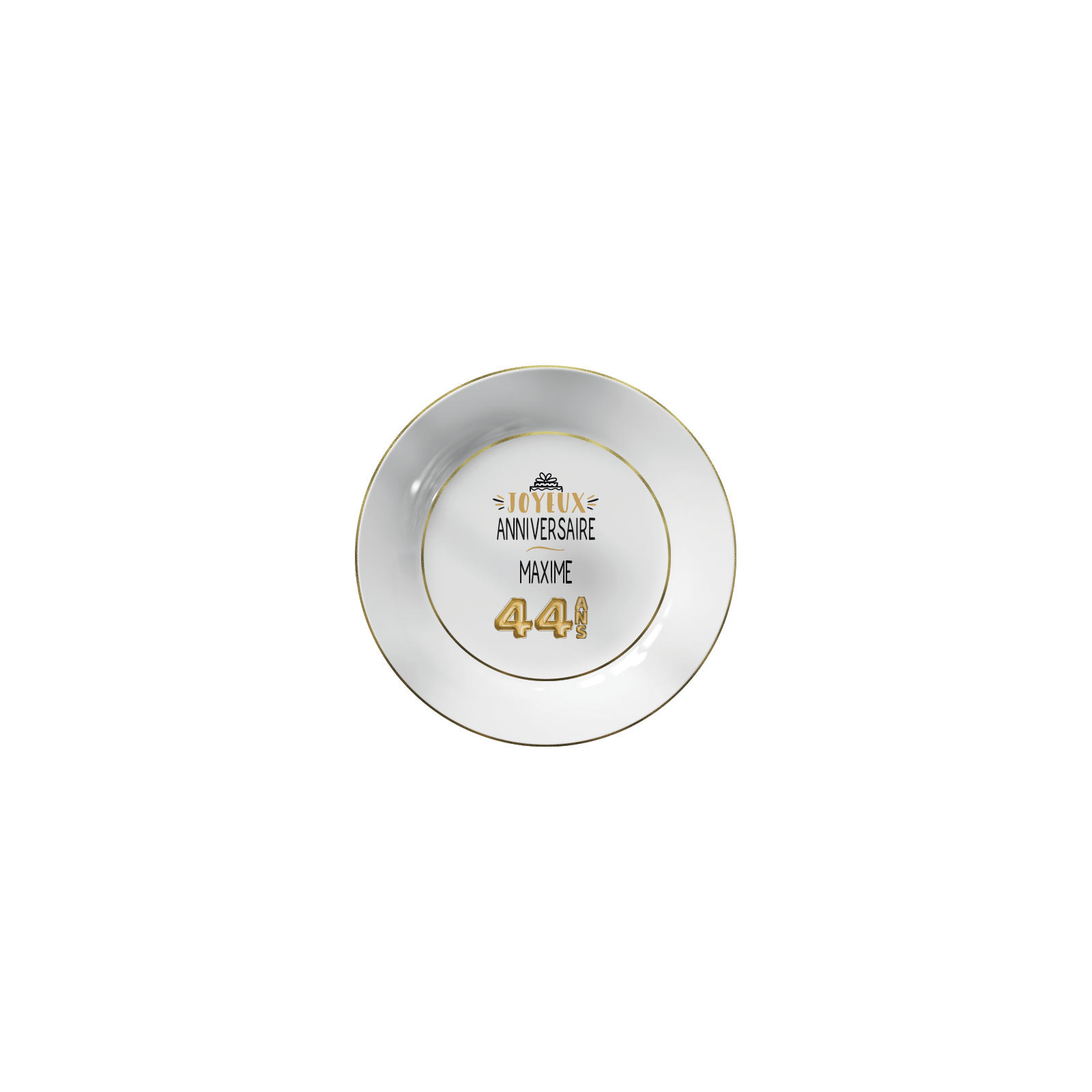 Dessert plate with gold edging Personalized with First Name and Age · Golden Balloons · Happy Birthday