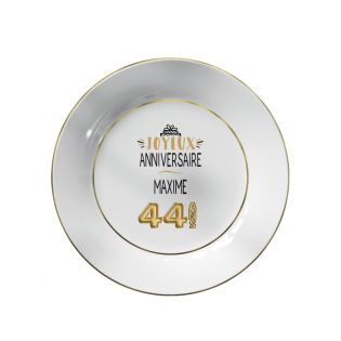 Dessert plate with gold edging Personalized with First Name and Age · Golden Balloons · Happy Birthday