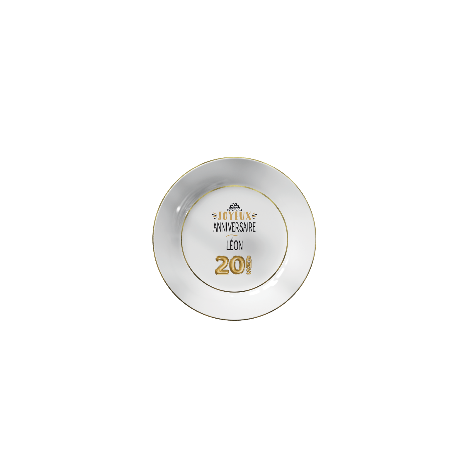 Dessert plate with gold edging Personalized with First Name · Golden Balloons 20 years