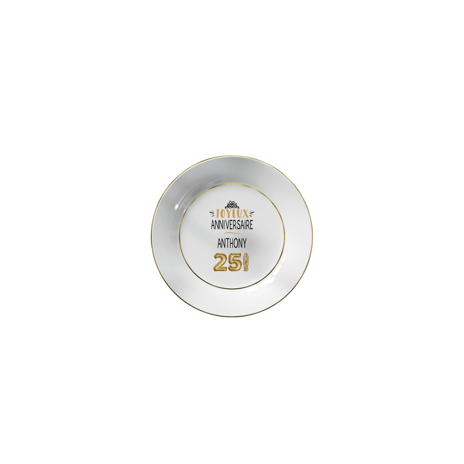 Dessert plate with gold edging Personalized with First Name · Golden Balloons 25 years