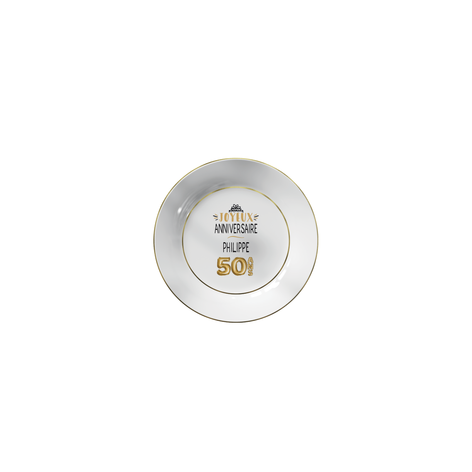 Dessert plate with gold edging Personalized with First Name · Golden Balloons 50 years