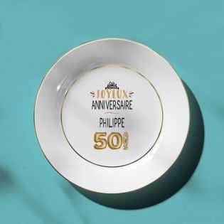 Dessert plate with gold edging Personalized with First Name · Golden Balloons 50 years