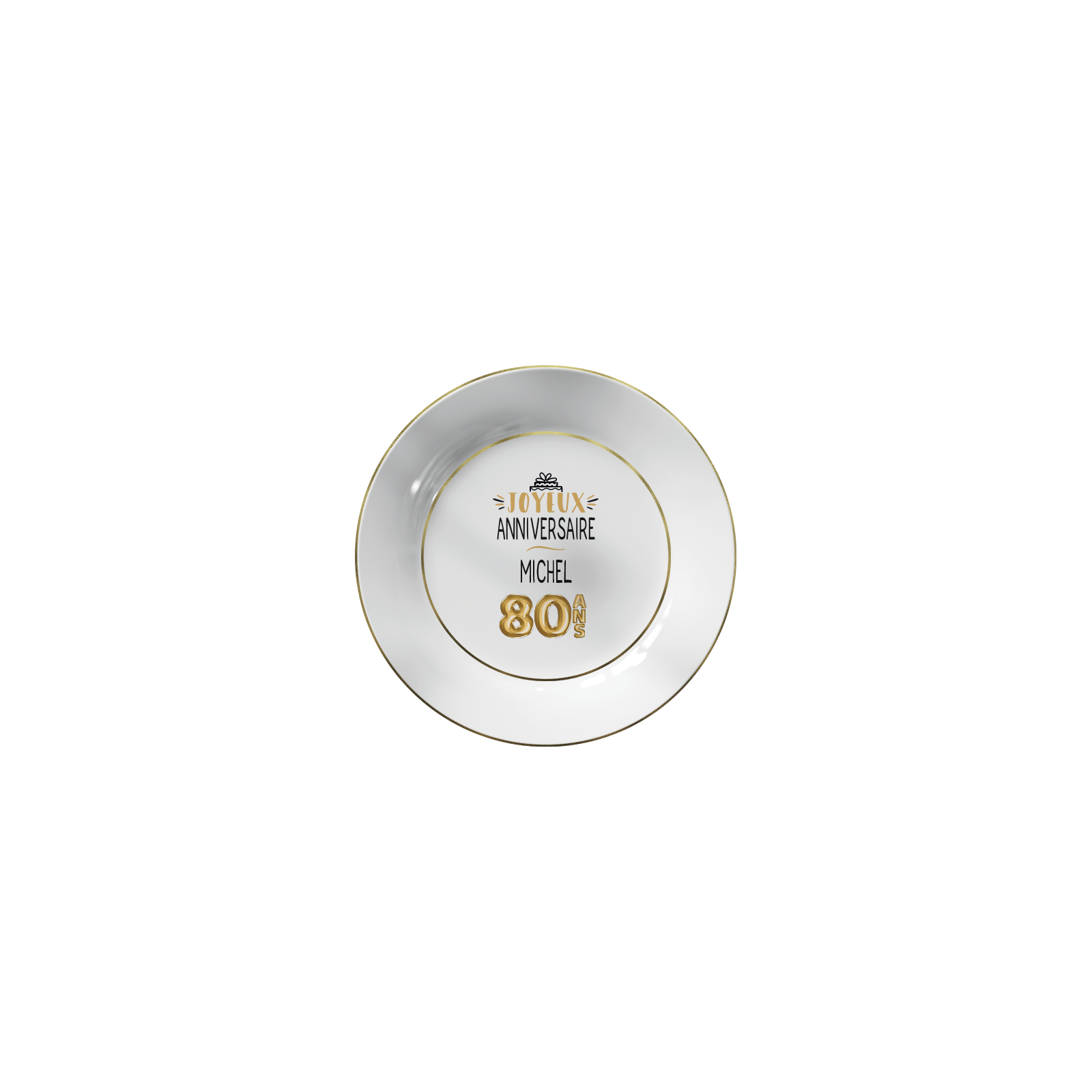 Dessert plate with gold edging Personalized with First Name · Golden Balloons 80 years