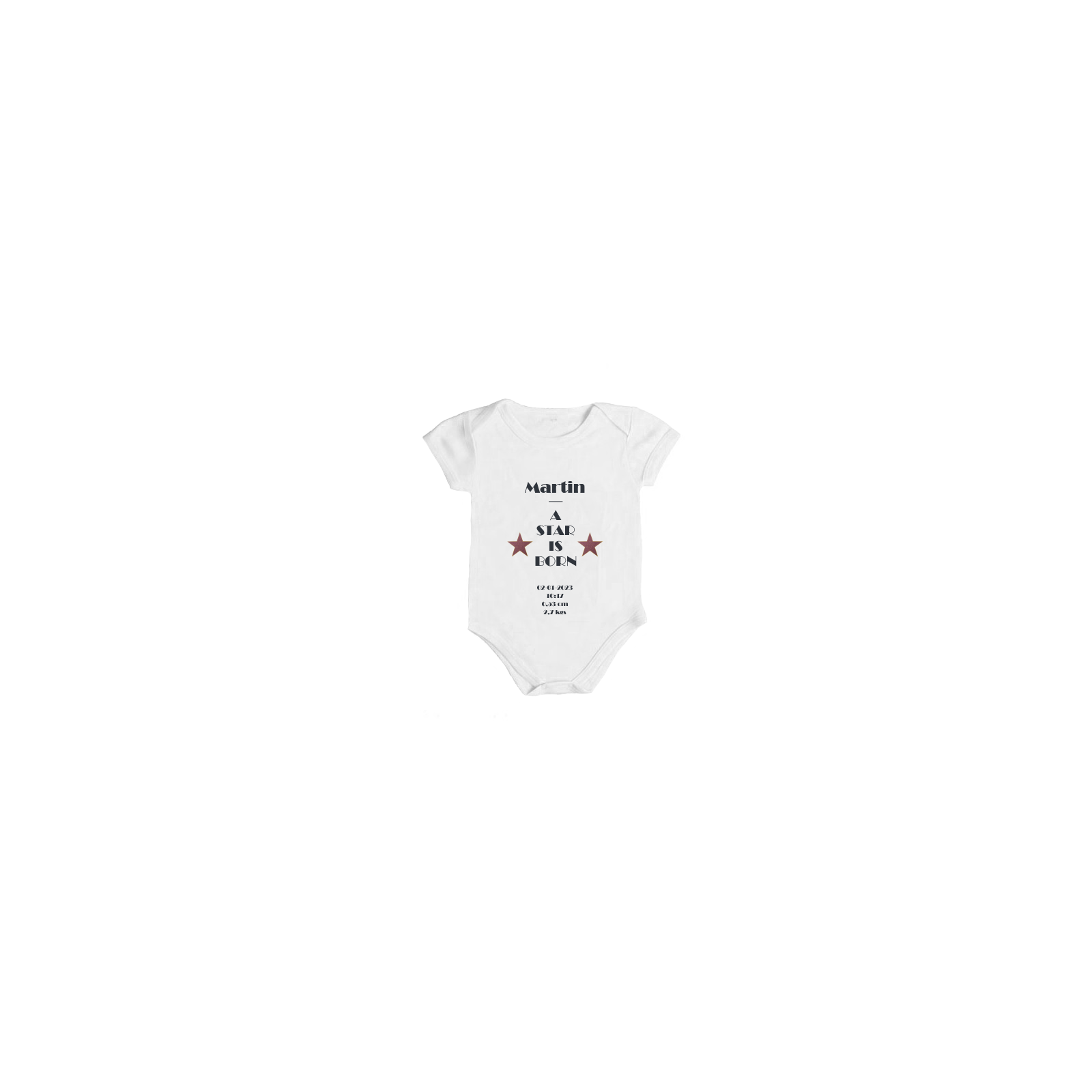 Bodysuit A star is Born personalized baby · First name - Height - Weight - Date and time of birth