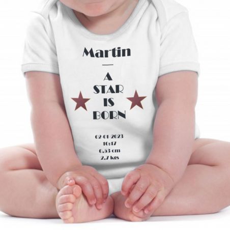 Bodysuit A star is Born personalized baby · First name - Height - Weight - Date and time of birth