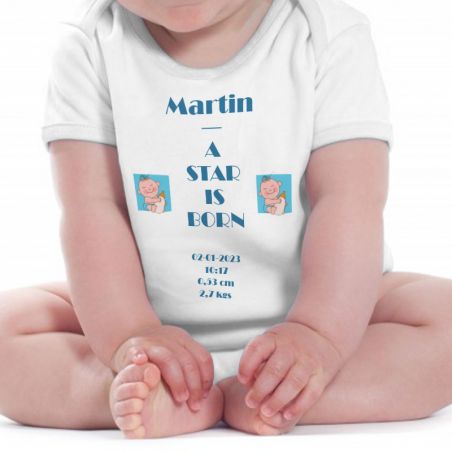 Personalized A Star is Born Bodysuit with Birth Information | Blue