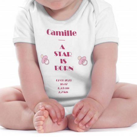 Bodysuit A star is Born personalized · Original and useful birth gift idea | Pink