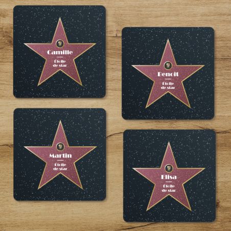 Set of 4 Cork Coasters · Personalized Walk of Fame