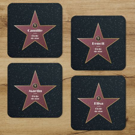 Set of 4 Synthetic Leather Coasters · Personalized Walk of Fame