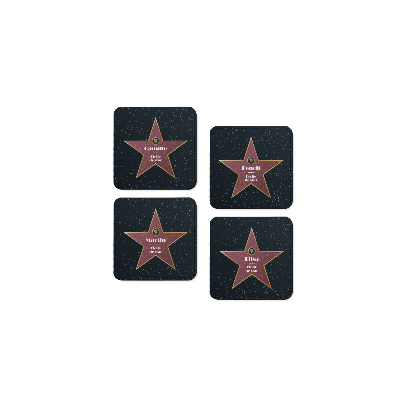 Set of 4 Synthetic Leather Coasters · Personalized Walk of Fame