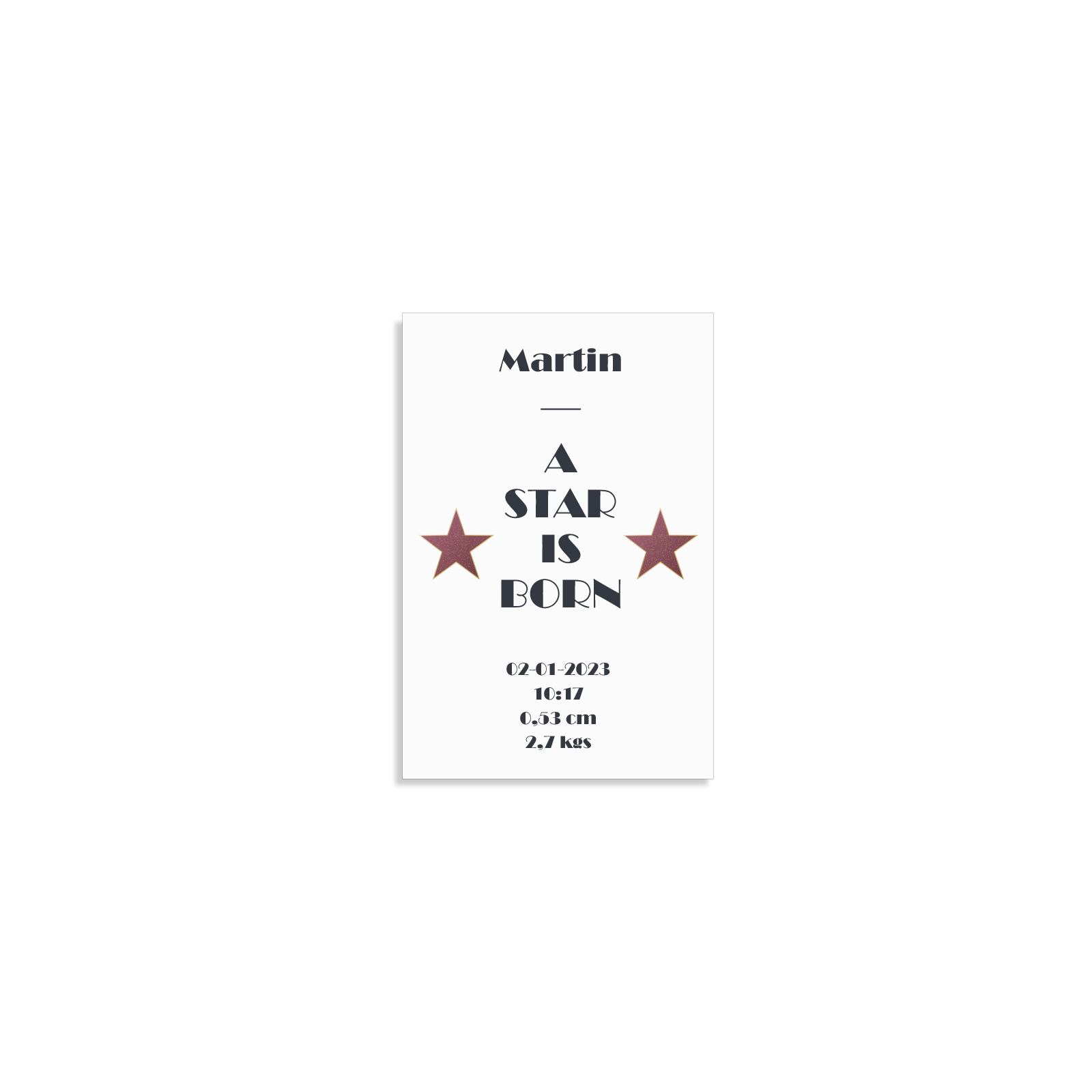 Personalized aluminum plaque · A star is born white background | 20 x 30 cm