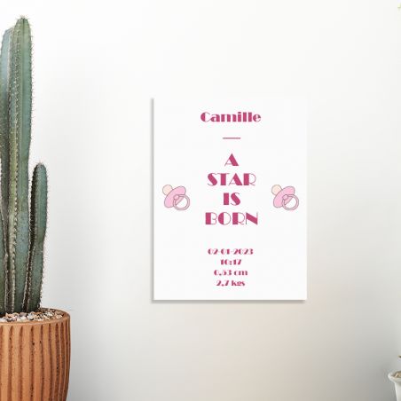 Personalized decorative plaque · A star is born · Pink · 15 x 20 cm