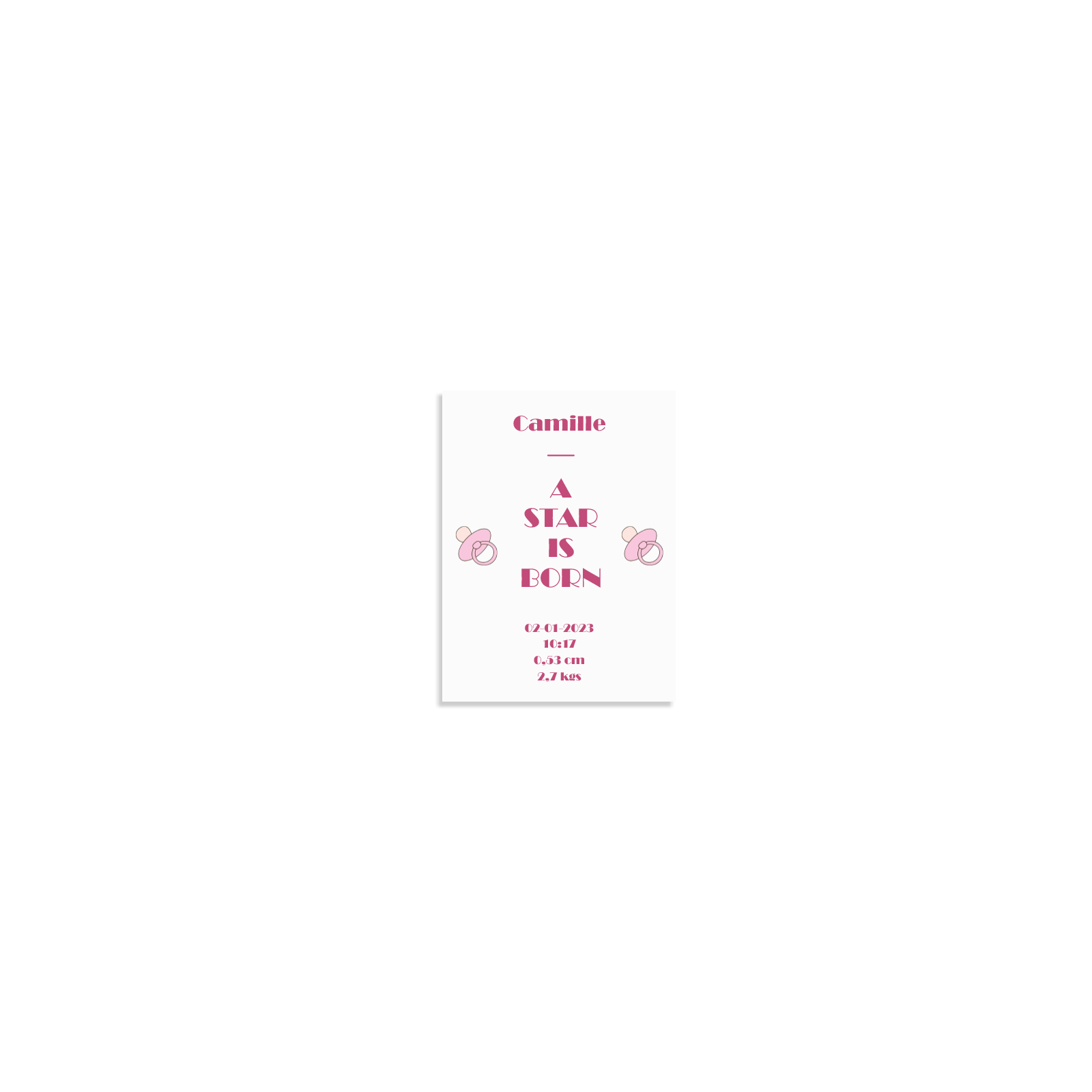 Personalized decorative plaque · A star is born · Pink · 15 x 20 cm