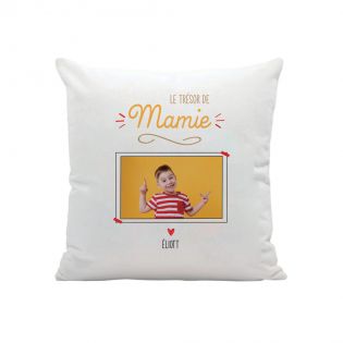 Square white cushion "Grandma's Treasure" personalized with Photo