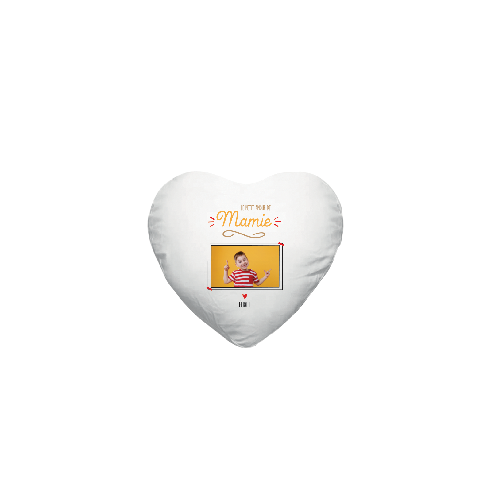 Coussin cœur blanc "Le Petit Amour de Mamie" personnalisable avec Photo