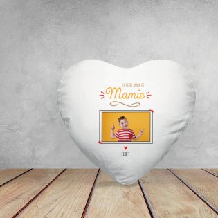 White heart cushion "Mamie's Little Love" customizable with Photo