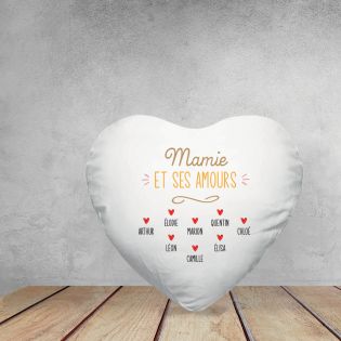 White heart cushion “Granny and her loves” customizable