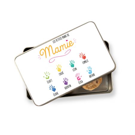 Boite de rangement en aluminium pour Mamie avec empreintes mains personnalisée