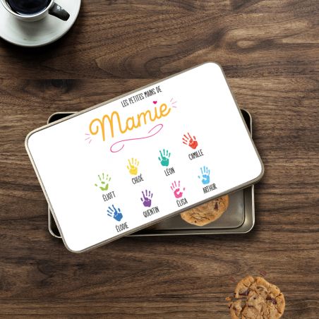 Boite de rangement en aluminium pour Mamie avec empreintes mains personnalisée