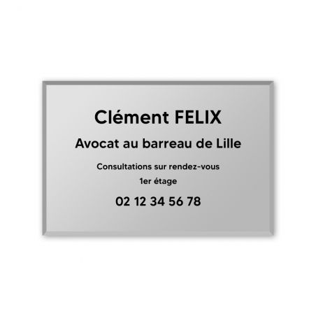 Plaque professionnelle personnalisée en plexi pour avocat, société d'avocats - Argent Lettres Noires - Format 30 x 20 cm