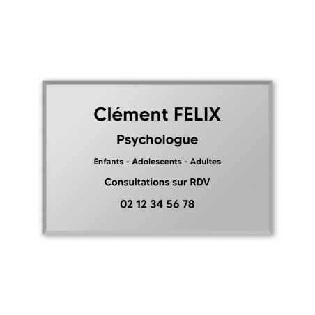 Plaque professionnelle personnalisée en plexi pour psychologue, sophrologue - Argent Lettres Noires - Format 30 x 20 cm