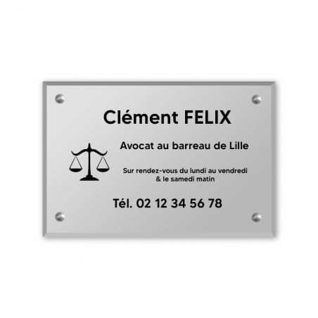 Plaque professionnelle personnalisée avec logo en plexi pour avocat - Argent Lettres Noires - Format 30 cm x 20 cm