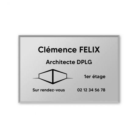 Plaque professionnelle personnalisée avec logo en plexi pour architecte - Argent Lettres Noires - Format 30 cm x 20 cm