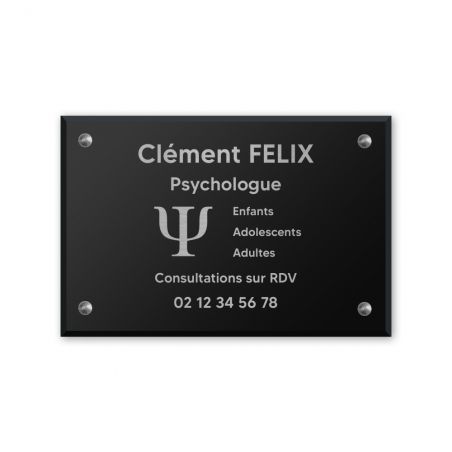 Plaque professionnelle personnalisée avec logo en plexi pour psychologue - Argent Lettres Noires - 30 cm x 20 cm