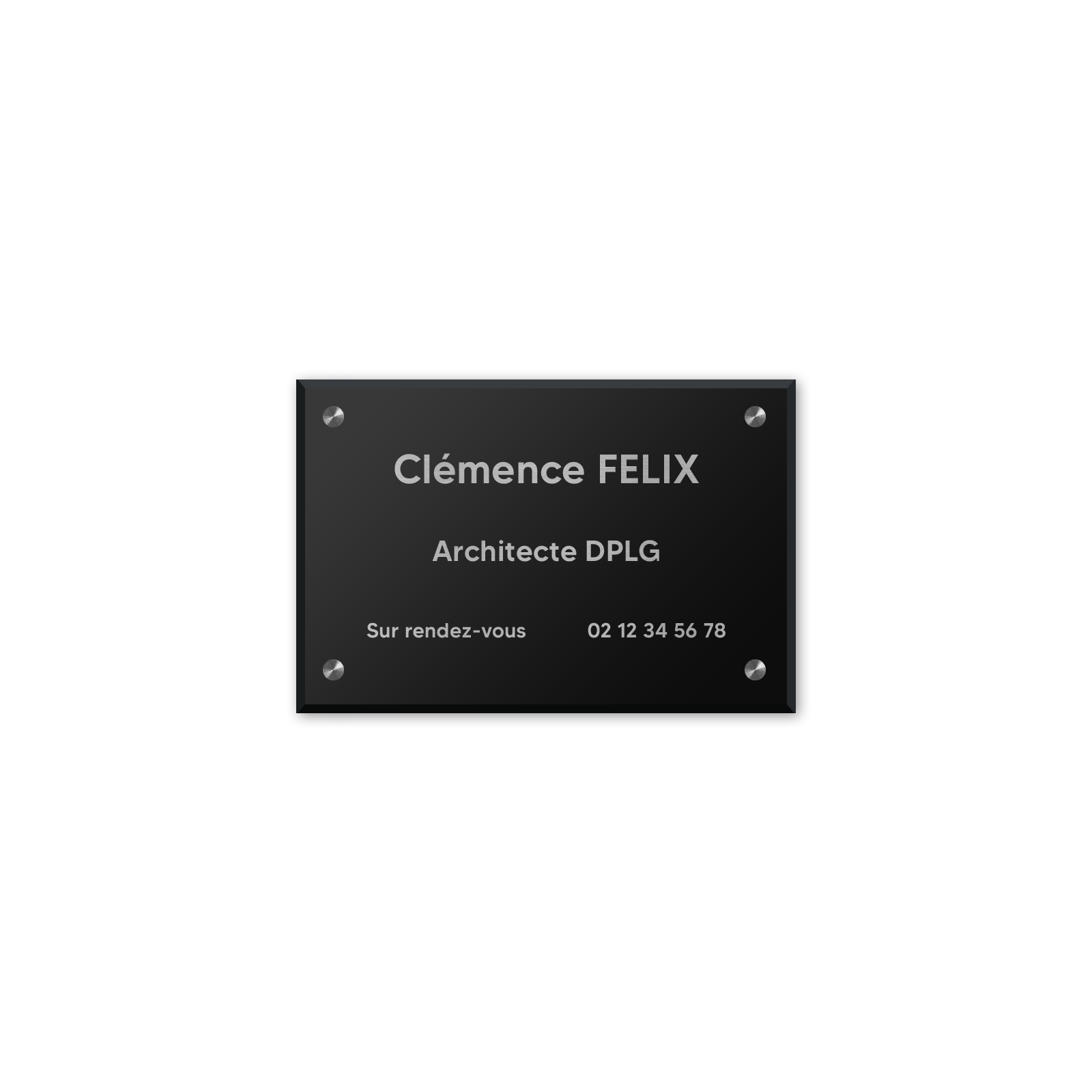 Plaque professionnelle personnalisée en plexi pour architecte, cabinet d'architecture - Argent Lettres Noires - Format 30 x 20 c