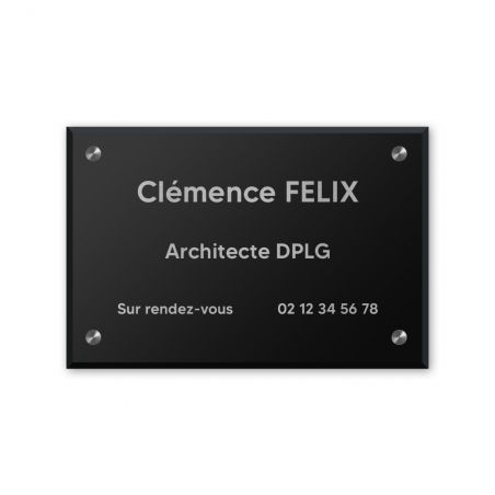 Plaque professionnelle personnalisée en plexi pour architecte, cabinet d'architecture - Argent Lettres Noires - Format 30 x 20 c