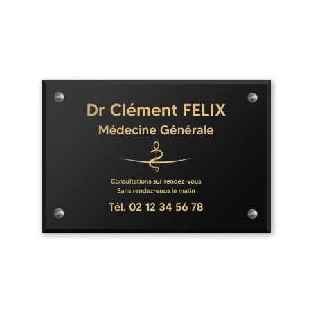 Plaque professionnelle personnalisée avec logo en plexi pour médecin - Argent Lettres Noires - Format 30 cm x 20 cm