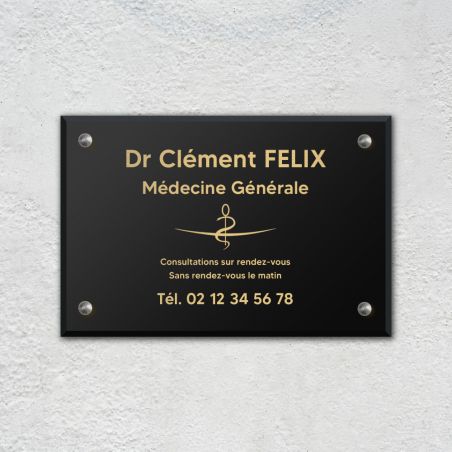 Plaque professionnelle personnalisée avec logo en plexi pour médecin - Argent Lettres Noires - Format 30 cm x 20 cm