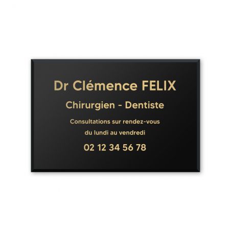 Plaque professionnelle personnalisée en plexi pour dentiste, chirurgien dentiste - Argent Lettres Noires - Format 30 x 20 cm